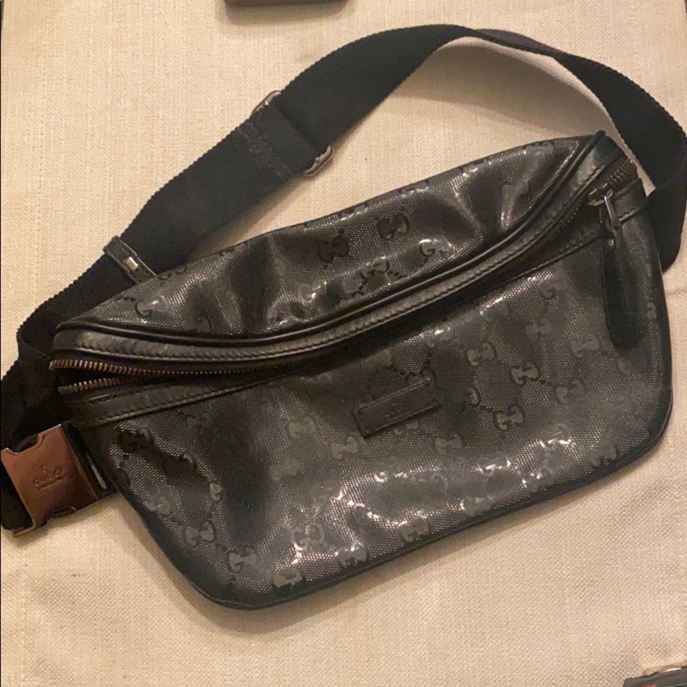 Vintage Gucci Black Logo Fanny Pack Bum Bag Purse